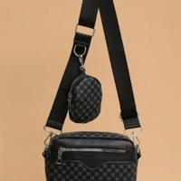 Bon&Bon Heren Schoudertas met Borduurwerk en Mini Portemonnee - Zwart