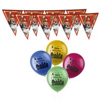 Sinterklaas versiering - 3x stuks plastic vlaggenlijnen 5 meter en 30x ballonnen - thumbnail