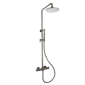 Regendoucheset Opbouw Sanilux Blair Thermostatisch Geribbelde Knop Douchekop 25 cm Gunmetal