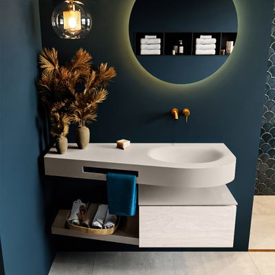 MONDIAZ RIVA 120cm badmeubel onderkast / planchet kleur Underlayment met 1 lade. Wastafel DULCET rechts 0 kraangaten kleur Linen. MONDIAZ RIVA 120cm badmeubel onderkast / planchet kleur Underlayment met 1 lade. Wastafel DULCET rechts 0 kraangaten kleur Linen.