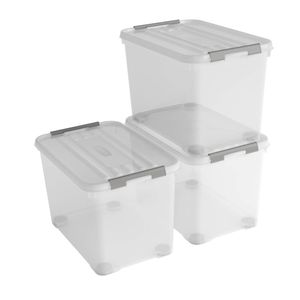 Curver Handy+ Opbergbox - 65L - 3 stuks - Transparant met deksel