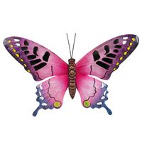 Tuindecoratie vlinder van metaal roze 48 cm - Tuinbeelden - thumbnail