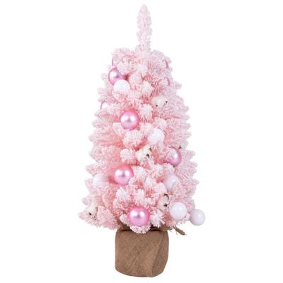 90 cm Mini Kunstkerstboom Voorgedecoreerde Kerstboom met 12 Kerstballen van Natuurlijk Katoen 24 Decoratieve Kerstballen Roze/Blauw