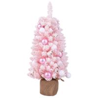 90 cm Mini Kunstkerstboom Voorgedecoreerde Kerstboom met 12 Kerstballen van Natuurlijk Katoen 24 Decoratieve Kerstballen Roze/Blauw