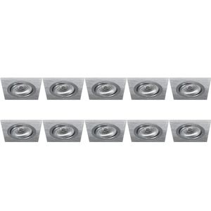 Spot Armatuur 10 Pack - Pragmi Borny Pro - GU10 Inbouwspot - Vierkant - Zilver - Aluminium - Kantelbaar - 92mm