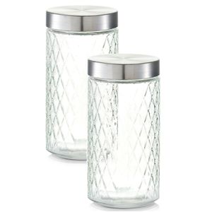 2x Glazen voorraadpotten/bewaarpotten 1500 ml geruit 11 x 22 cm