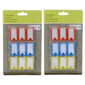 18x stuks gekleurde sleutellabels rood, blauw en geel