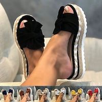 Dames Sandalen Slippers Boho Espadrilles Sandalen met plateauzool Buiten Dagelijks Strand Effen Kleur Strik Plateau Platte hak Open teen Casual minimalisme Canvas Leegloper Donker Bruin Zwart Wit Lightinthebox