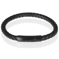 LGT Jewels leren armband Stalen sluiting Zwart-23cm LGT Jewels leren armband Stalen sluiting Zwart-23cm