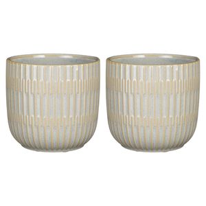 2x Stuks Plantenpot/bloempot keramiek lichtgrijs stripes patroon - D14/H13 cm