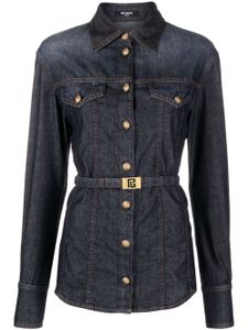 Balmain chemise en jean à taille ceinturée - Bleu
