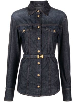 Balmain chemise en jean à taille ceinturée - Bleu