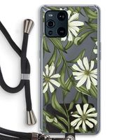 Wit bloemenpatroon: Oppo Find X3 Transparant Hoesje met koord