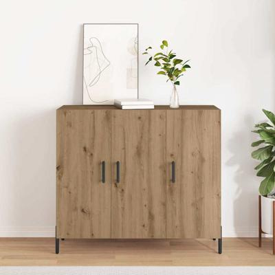 Dressoir artisanaal eikenkleurig 90 x 34 x 80 cm Bewerkt hout