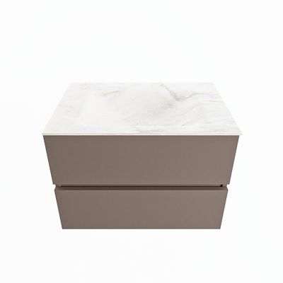 MONDIAZ VICA-DLUX 70cm badmeubel onderkast Smoke 2 lades. Inbouw wastafel CLOUD midden 1 kraangat, kleur Ostra.