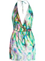 David Koma abstract-print halterneck silk minidress - Violet