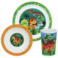 3-delig kinderen ontbijt set Jurassic World dinosaurus van kunststof - Kinderservies - thumbnail