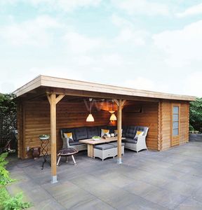 Woodpro Ochten Tuinhuis 700x300 cm 28 mm vuren blank- Plat dak- Onbehandeld vurenhout- Woodpro