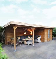 Woodpro Ochten Tuinhuis 700x300 cm 28 mm vuren blank- Plat dak- Hout- Woodpro
