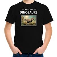 T-rex dinosaurus t-shirt met dieren foto amazing dinosaurs zwart voor kinderen - thumbnail