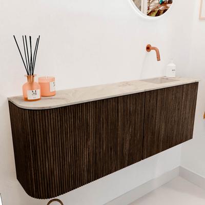 Toiletmeubel Mondiaz Joya Dlux | 111.6 cm | Meubelkleur Walnut | Faye wastafel Frappe Wasbak Rechts | Zonder kraangat(en)