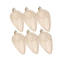 Decoris Dennenappels kersthangers - 6x- creme - 8 cm - kunststof