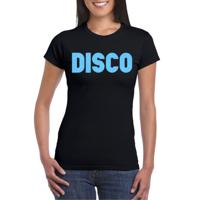 Verkleed T-shirt voor dames - disco - zwart - blauw glitter - jaren 70/80 - carnaval/themafeest
