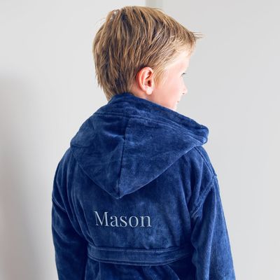 Kinderbadjas met naam - Blauw - 8/10 jaar