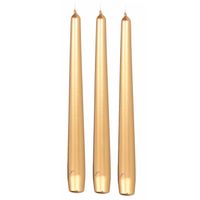 12x Lange kaarsen metallic goud 25 cm 8 branduren dinerkaarsen/tafelkaarsen   -