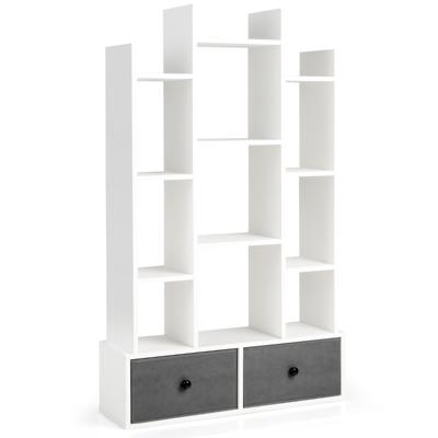 Boekenkast in Boomvorm Staand Rek met Laden Rek met 12 Vakken Opbergrek 80 x 24 x 132 cm (Wit)