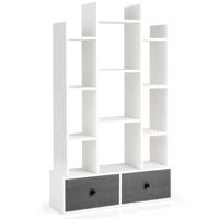 Boekenkast in Boomvorm Staand Rek met Laden Rek met 12 Vakken Opbergrek 80 x 24 x 132 cm (Wit)