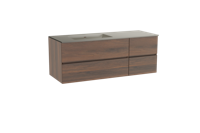 Storke Edge zwevend badmeubel 140 x 52 cm notenhout met Diva asymmetrisch linkse wastafel in top solid zijdegrijs