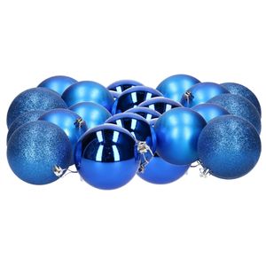 24x stuks kerstballen blauw mix van mat/glans/glitter kunststof 8 cm