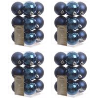 48x Kunststof kerstballen glanzend/mat donkerblauw 6 cm kerstboom versiering/decoratie - Kerstbal