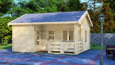 Chalet Edelweiss 600x510 cm incl. vloer, ramen en deuren- Zadeldak- Onbehandeld vurenhout- Van Kooten - Van Kooten