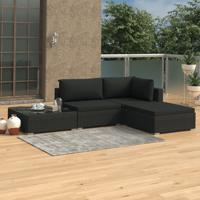 4-delige Loungeset met kussens poly rattan zwart