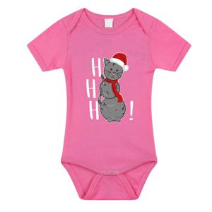 Kerst baby rompertje - roze - sneeuwpop kat- hohoho - Kerst cadeau