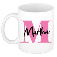 Naam mok Martha - roze - wit - keramiek - 300 ml - verjaardag/cadeau beker