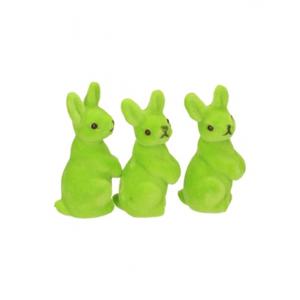 Kleine decoratie paashaasjes - groen - 5 cm - set 3x stuks - polyester