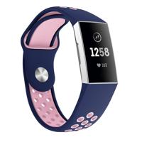 Tweekleurige ronde gat siliconen polsband horloge band voor Fitbit charge 3 polsband grootte: 130-195mm (roze blauw)