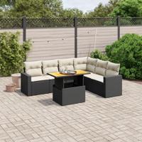 7-delige Loungeset met kussens poly rattan zwart