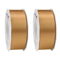 2x Luxe bronzen satijnen lint rollen breed 4 cm x 25 meter cadeaulint verpakkingsmateriaal - Cadeaulinten - thumbnail