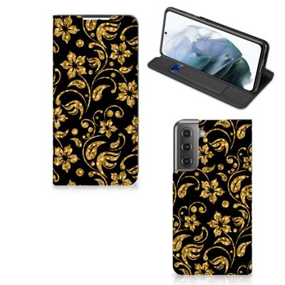 Samsung Galaxy S21 FE Smart Cover Gouden Bloemen Samsung Galaxy S21 FE Smart Cover Gouden Bloemen