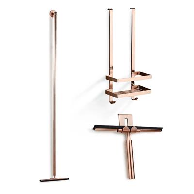 Douche accessoiresset SaniClear Copper | Met wissers en shampoohouder | Geborsteld koper