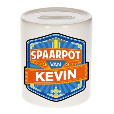 Kinder spaarpot met naam - Kevin - keramiek - met dop - wit - Sparen - Spaargeld van Kevin