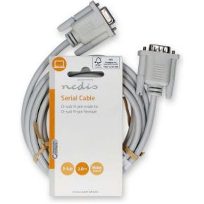 Seriële Kabel | D-SUB 9-Pins Male | D-SUB 9-Pins Female | Vernikkeld | 2.00 m | Rond | PVC | Ivoor