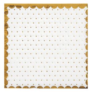 Santex papieren servetten - stippen - Bruiloft - 20x stuks - 25 x 25 cm - wit/goud   -