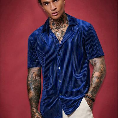 Bon&Bon ModaGents Men's Short Sleeve Red Knitted Button Front Shirt Blue / L