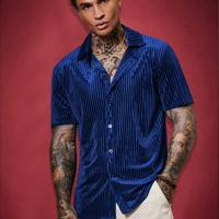 Bon&Bon ModaGents Men's Short Sleeve Red Knitted Button Front Shirt Blue / L