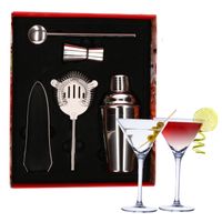 Cocktailshaker set RVS 5-delig inclusief 4x cocktail/martini glazen 220 ml